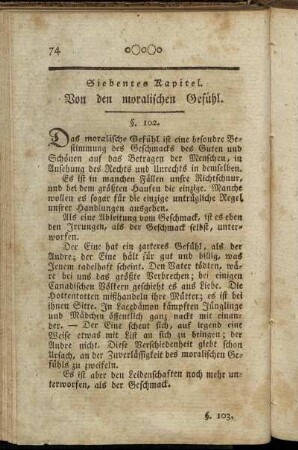 Siebentes Kapitel. Von den moralischen Gefühl. - Achtes Kapitel. Von den Ideen.