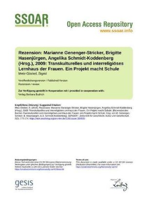 Rezension: Marianne Genenger-Stricker, Brigitte Hasenjürgen, Angelika Schmidt-Koddenberg (Hrsg.), 2009: Transkulturelles und interreligiöses Lernhaus der Frauen. Ein Projekt macht Schule