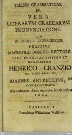 De Vera Literarum Graecarm Pronunciatione