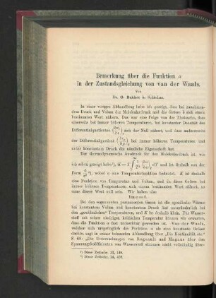 Bemerkung über die Funktion a in der Zustandsgleichung von van der Waals.