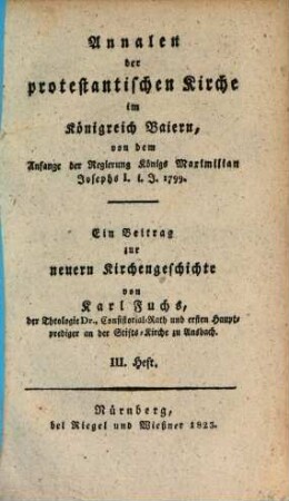 Annalen der Protestantischen Kirche im Königreich Bayern. 3, 3. 1823