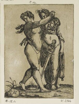 Judith mit Dienerin nach links schreitend