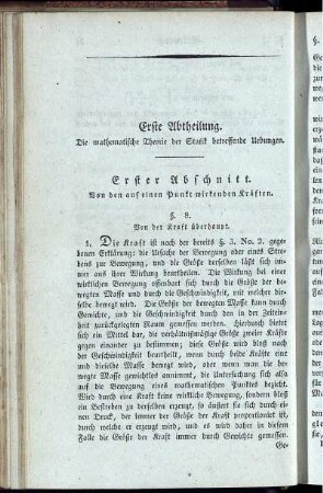 Erste Abtheilung. Die mathematische Theorie der Statik betreffende Uebungen.