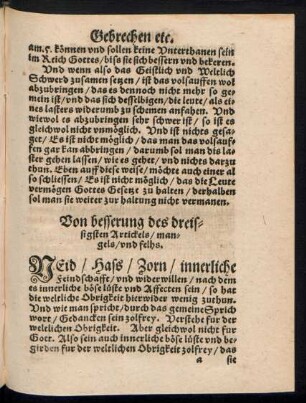 Von besserung des dreissigsten Artickels/ mangels/ und felhs.
