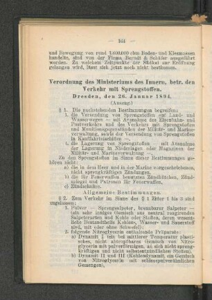 Verordnung des Ministeriums des Innern, betr. den Verkehr mit Sprengstoffen.
