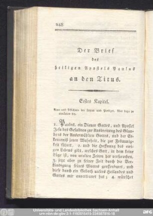 Der Brief des heiligen Apostels Paulus an den Titus.
