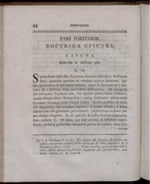 Pars Posterior. Doctrina Epicuri.