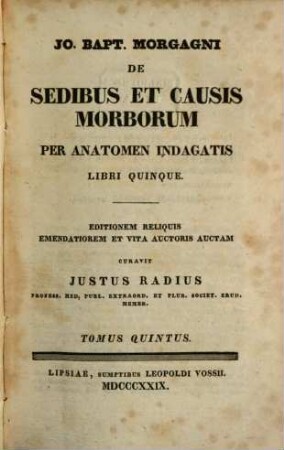 Jo Bapt. Morgagni de sedibus et causis morborum per anatomen indagatis : libri quinque. 5