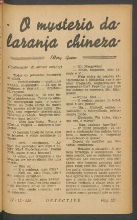 O mysterio da laranja chineza : (Continuação do numero anterior). [Grande romance]. (Continúa no proximo numero)