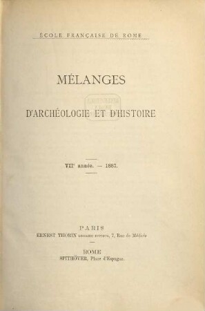 Mélanges d'archéologie et d'histoire. 7. 1887