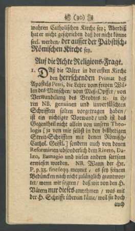 Auf die Achte Religions-Frage