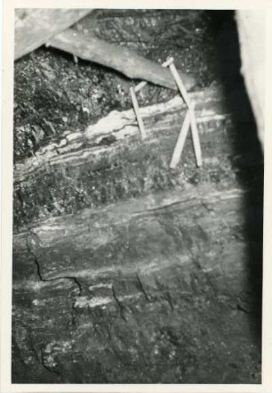 Dresden-Gittersee. Grubenfeld Gittersee. Aufhauen 3. Stoßbild bei 46 Meter. Von oben nach unten Lette 3 bis Lette 6