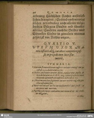 Quaestio V. Utrum Uxor Marito testanti absq[ue] curatore consentire possit in praeiudicium lucri statutarii