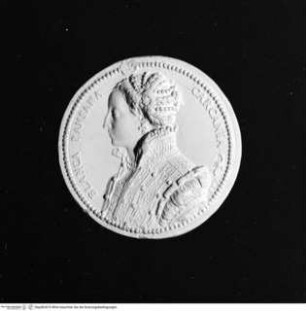 Medaille der Bianca Pansana Carcania: Brustporträt mit geflochtenen Haaren nach links; Perlrand