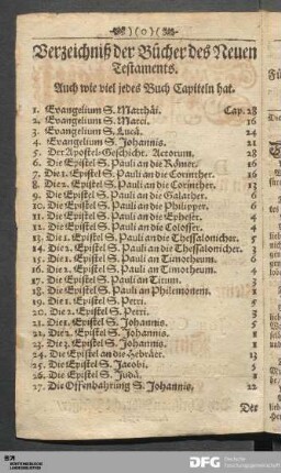 Verzeichniß der Bücher des Neuen Testaments.