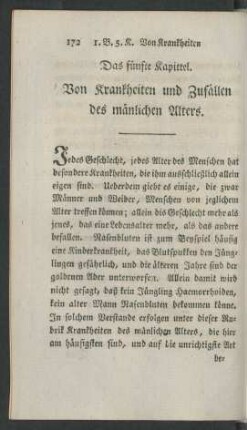 Das fünfte Kapitel. Von Krankheiten und Zufällen des männlichen Alters