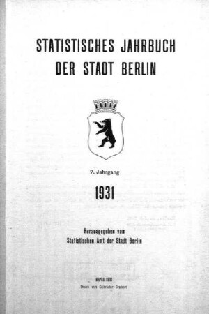 7.1931: Statistisches Jahrbuch der Stadt Berlin