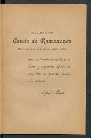 [Dedicatoria] A Conde de Romanones