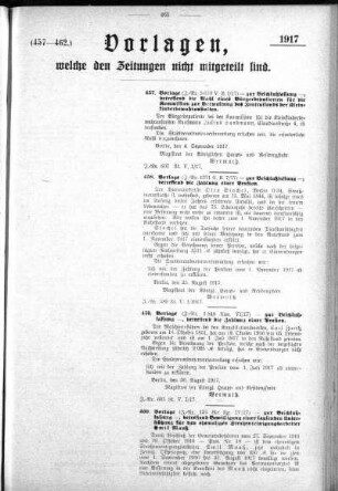 Anlage: (457-462), Vorlagen, welche den Zeitungen nicht mitgeteilt sind, 2. Juni 1917