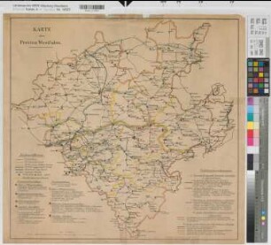 Westfalen (Provinz) Übersichtskarte mit Angabe der Provinzialanstalten und Verkehrsunternehmungen um 1920 1 : 375 000 61 x 63 farb. Druck Regierung Arnsberg