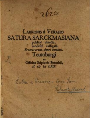 Labronis a Verasio Satura Sarckmasiana publice detecta, modeste castigata
