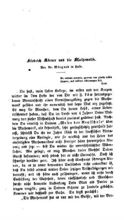 Friedrich Körner und die Mathematik