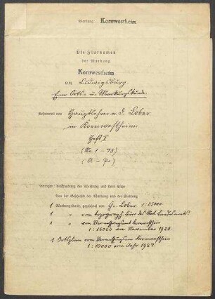 Fragebogen (9 Hefte) und 6 Karten Kornwestheim, OA Ludwigsburg