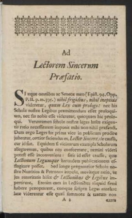 Ad Lectorem Sincerum. Praefatio