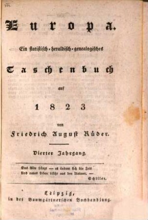 Europa : ein statistisch-heraldisch-genealogisches Taschenbuch auf .... 4. 1823