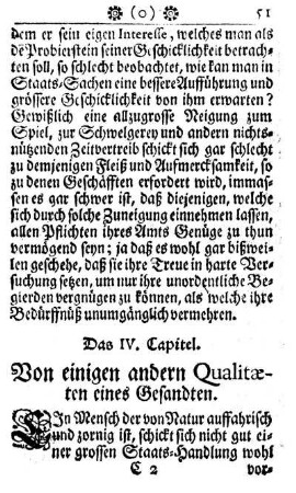 Das IV. Capitel. Von einigen andern Qualitæten eines Gesandten.
