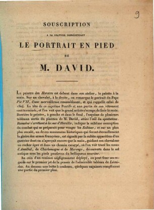 Souscription à la gravure représentant le portrait en pied de M. David