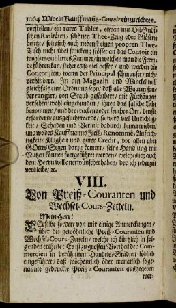 VIII. Von Preiß-Couranten und Wechsel-Cours-Zetteln.