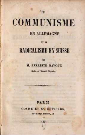 Du Communisme en Allemagne et du radicalisme en Suisse