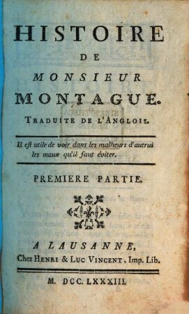 Histoire De Monsieur Montague, 1