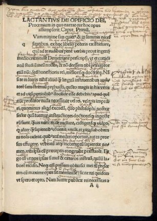 Lactantius De Opificio Dei Prooemium in quo narrat cur hoc opus assumpserit. Caput Primum.