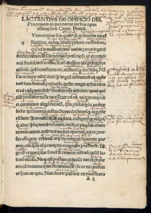Lactantius De Opificio Dei Prooemium in quo narrat cur hoc opus assumpserit. Caput Primum.