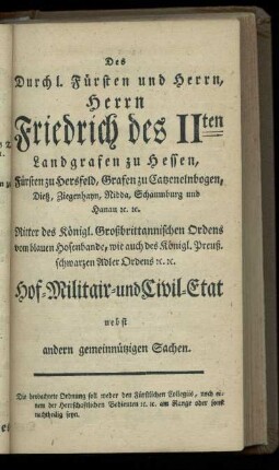 Hof- Militair- und Civil-Etat nebst andern gemeinnuetzigen Sachen