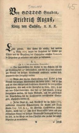 Von Gottes Gnaden Friedrich August, König von Sachsen, etc. etc. etc.