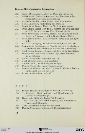 Bronzen, Holzschnitzereien, Kronleuchter (Nr. 227-244a)