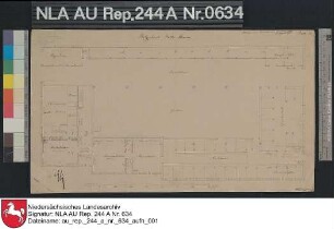 Grundriß vom Platzgebäude der Domäne Rothe Scheune bei GRIMERSUM Kolorierte Zeichnung von Schwägermann Papier Format 43,4x24,9 M 1:161