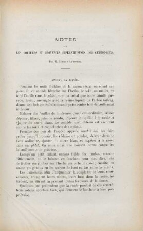 Notes sur les coutumes et croyances superstitieuses des cambodgiens, par. M. Étienne Aymonier
