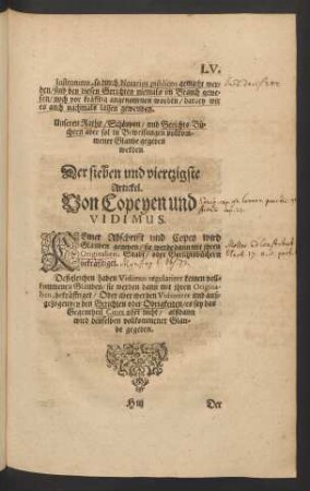 Der sieben und viertzigste Artickel. Von Copeyen und Vidimus.