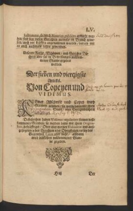 Der sieben und viertzigste Artickel. Von Copeyen und Vidimus.