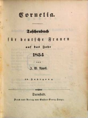 Cornelia : Taschenbuch für deutsche Frauen, 1854 = Jg. 39