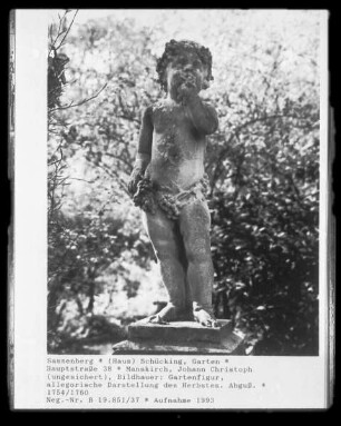 Gartenfigur, allegorische Darstellung des Herbstes. Abguß.