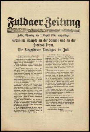 Ausgabe vom Dienstag, den 01. August 1916.