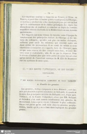 III. Des roches plutoniques, ou des roches cristallines