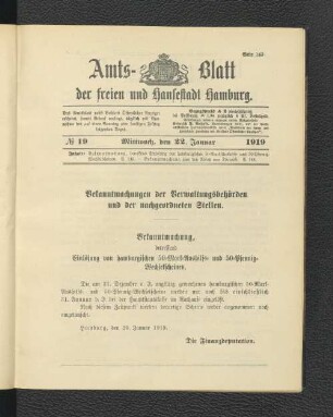 No.19, Mittwoch, den 22. Januar 1919