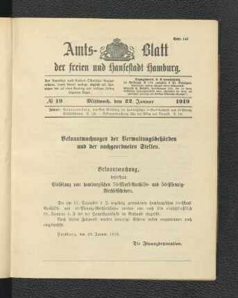 No.19, Mittwoch, den 22. Januar 1919