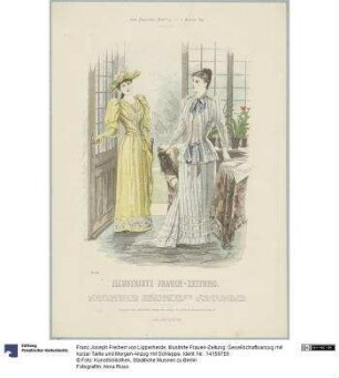 Illustrirte Frauen-Zeitung: Gesellschaftsanzug mit kurzer Taille und Morgen-Anzug mit Schleppe